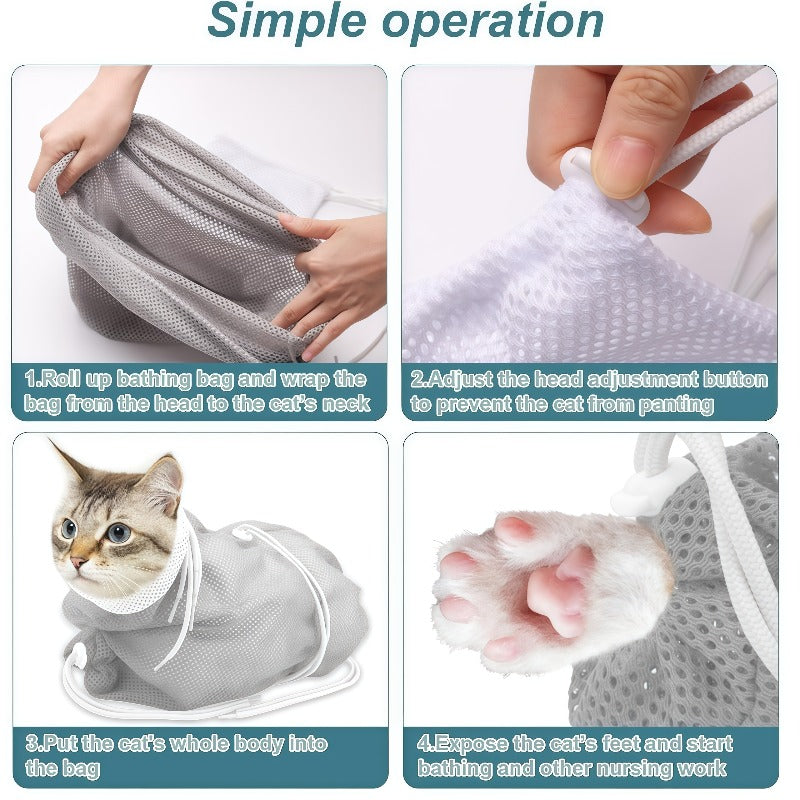 Cat Restraint Bag Veterinary Grade - Breathable Mesh Cat Grooming Bag for Bathing, Nail Trimming, Ear Cleaning, Medication & Injections, Durable No-Battery Design, Safe for Kittens & Cats, Blue & Grey