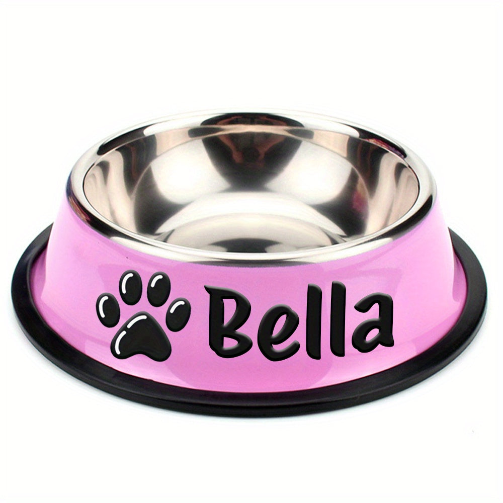 Personalized Stainless Steel Pet Bowl with Custom Name - Anti-Slip Non-Spill Dog & Cat Food Water Bowl, Customized Pet Dish Gift for Dogs Cats, Durable Easy-Clean Metal Bowl with Name Engraving
