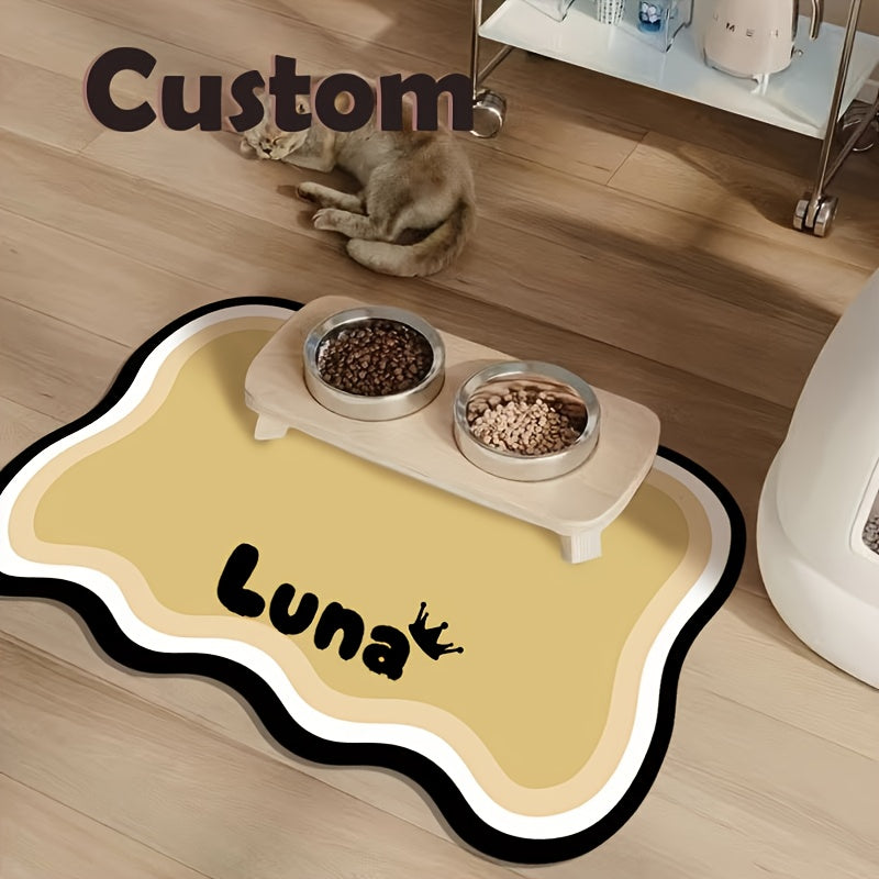 Personalized Quick-Dry Pet Feeding Mat Custom Name Paw Print Design Anti-Splash Absorbent Washable Placemat for Dogs and Cats 3 Styles Dark Gray Pink Yellow Brown