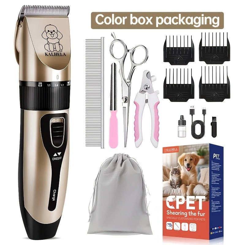 Dual-Speed Silent Dog Grooming Kit Rechargeable Cordless Pet Hair Clipper Trimmer Shaver Low-Noise for Small Large Dogs Cats All Animals Golden