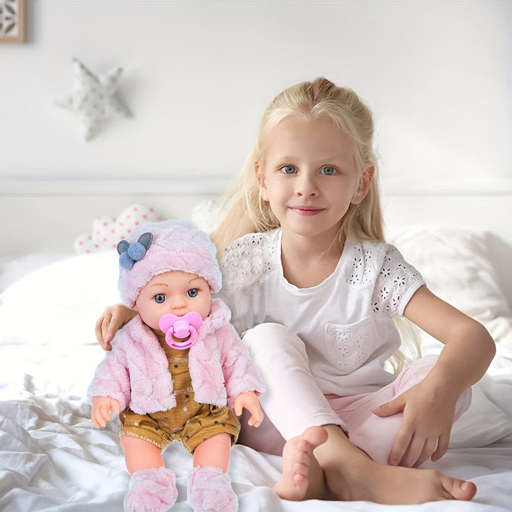 12 Inch Reborn Baby Doll with Pink Plush Outfit Hat Socks and Pacifier Realistic Newborn Soft Body Baby Doll Toy for Girls Toddlers Kids Birthday Christmas Holiday Gift