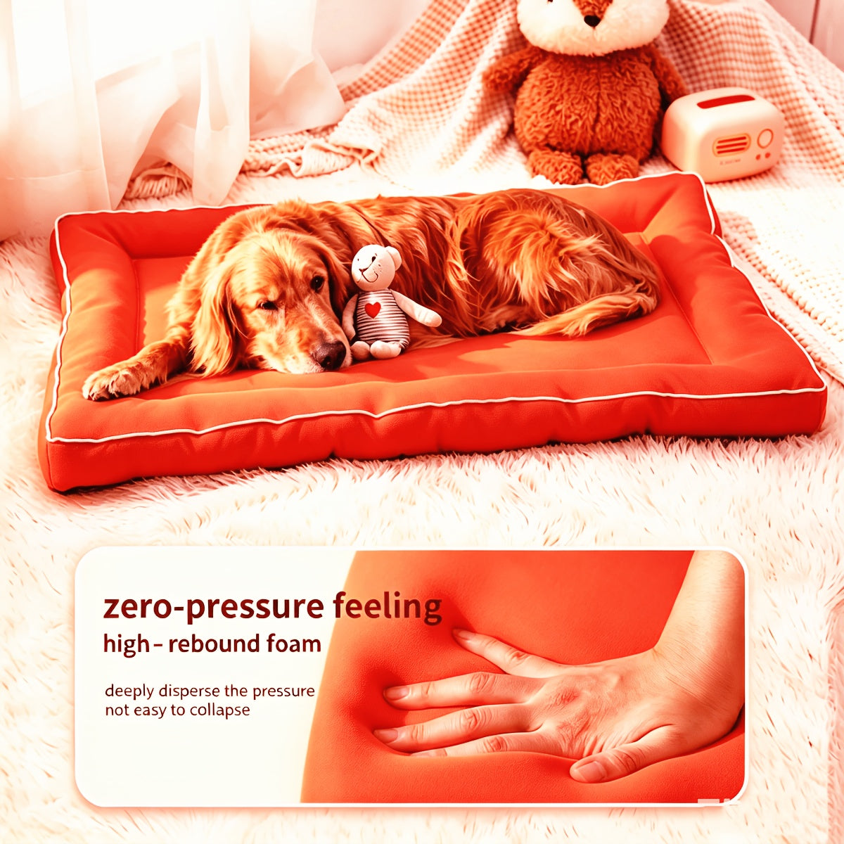Extra Large Square Dog Bed for Small to Large Dogs – Printed Polyester Non-Slip Pet Mat, Polyester Fiber Filling, All-Season Indoor Dog Kennel Mat Cushion Bed