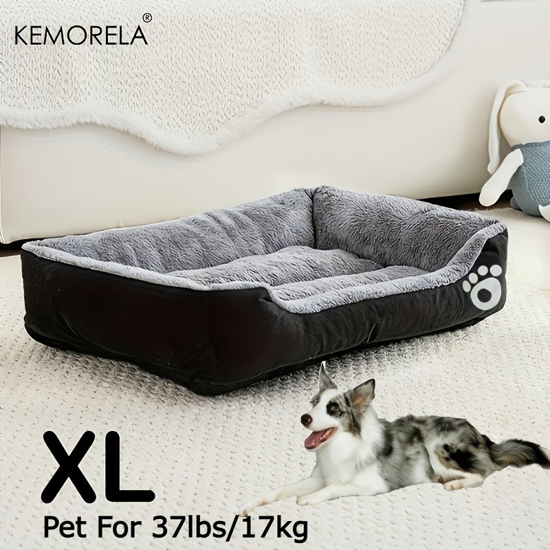 Large Rectangular Dog Bed with Paw Print Design for Small to Medium Dogs – Warm Soft Polyester Pet Bedding, Durable All-Season Dog Mat, Stylish Indoor Dog Bed